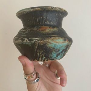 Vintage Clay Floral Vase (handmade)